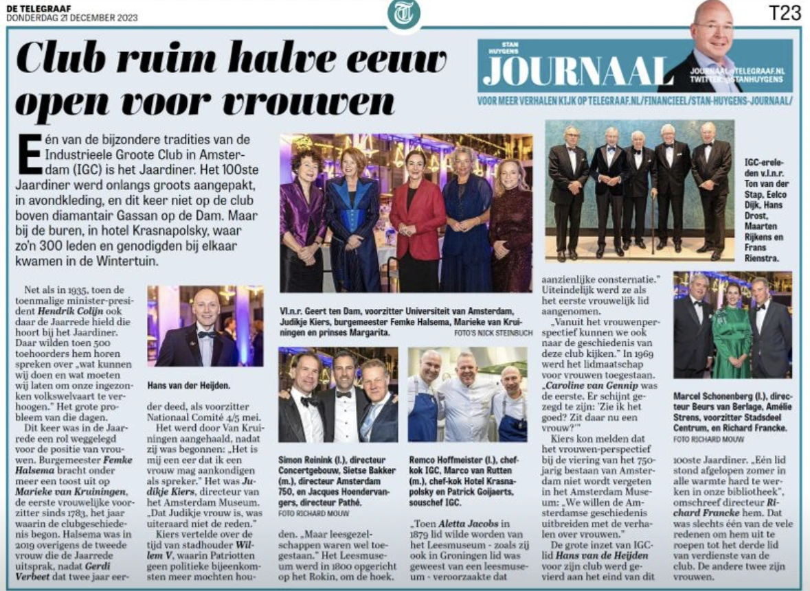 Club ruim halve eeuw open voor vrouwen | Telegraaf 21 december 2023